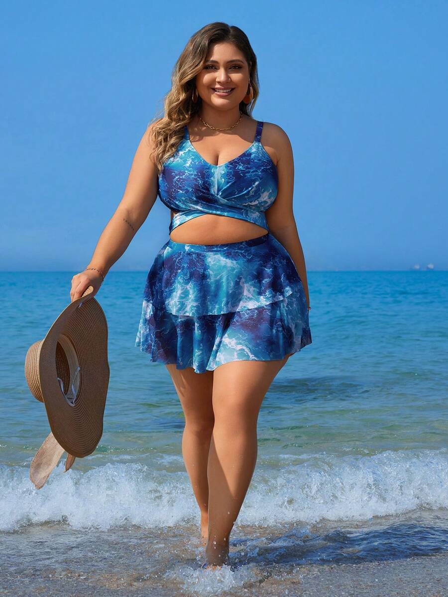 Swim Lushoire Summer Beach - Ensemble de Bikini Tie-Dye Grande Taille - Multicolore - Voir 1