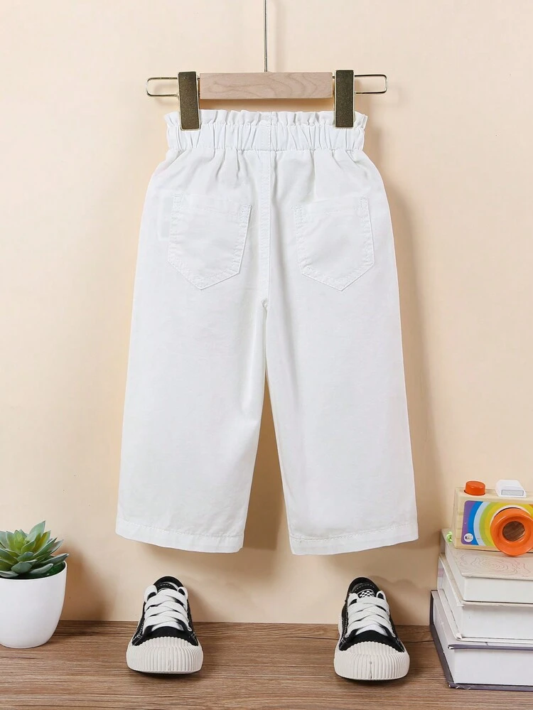 Baby Girl White Wide Leg Pants With Elastic Waistband, Comfortable And Soft
