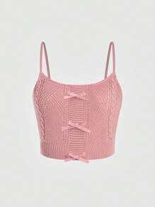 Flirla Camiseta Sin Mangas De Punto Rosa Con Tirantes Decorados Con Lazo