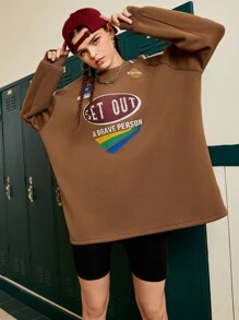 Gameset SHEIN Sport Women's Raglan Long Sleeve Sweatshirt With Letter Print - Coffee Brown - View 4