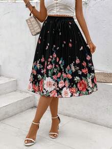 Breezaya Women's Floral Printed Pleated Skirt
