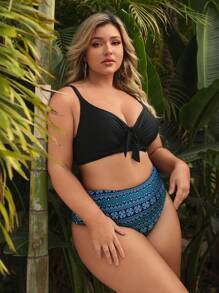 SHEIN Swim Curve Plus Size Màu trơn Top in hình Quần Bikini Set Bãi biển mùa hè - Nhiều màu - Xem 7