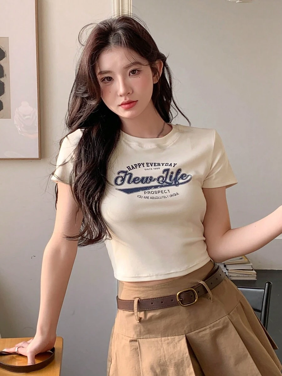 DAZY 女式夏季标语印花短袖T恤，图案T恤