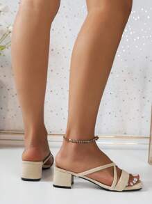 Của phụ nữ Dép xăng đan , Chóp giầy mở ra Dày Gót chân Giày dép Với Dây đai , Thanh lịch Con la Phong cách Faux Suede In - Màu be - Xem 5