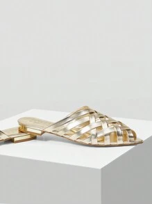 MOTF PREMIUM 时尚尖头编织女士平底鞋度假鞋夏季促销万圣节圣诞节 - 金色 - 查看 5