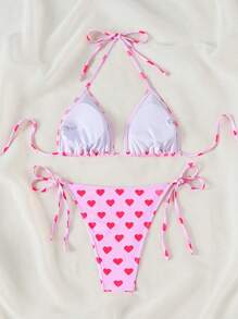 Swim Mod Bộ Bikini Dây In Hình Trái Tim Đi Biển Mùa Hè Valentine - Nhiều màu - Xem 2