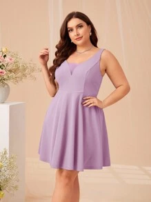 SHEIN Clasi 大尺寸純色無袖連身裙 - 紫丁香色 - 查看 7