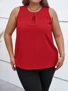 SHEIN Clasi Plus Size Round Neck Sleeveless Blouse - Red - View 5