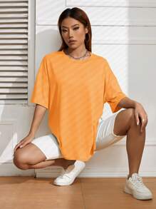 INAWLY Loose Fit Solid Color T-Shirt - Burnt Orange - View 6