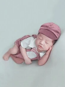 3入組新生兒攝影紳士套裝，適用於男嬰: 帶蝴蝶結襯衫、吊帶褲和帽子 - 彩色 - 查看 1