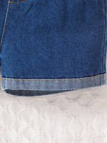 2pcs/Set Spring & Summer Baby Girls' Colorblock Floral Sleeveless Top & Washed Denim Shorts Fashion Toddler Outfit