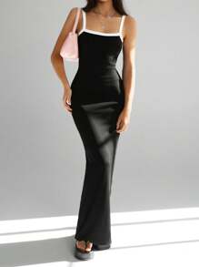 Muchica Màu sắc Chặn Dài Áo ba lỗ Đầm - Đen và trắng - Xem 5