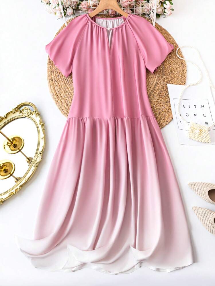 Plus Size Keyhole Neck Gradient Color Dress