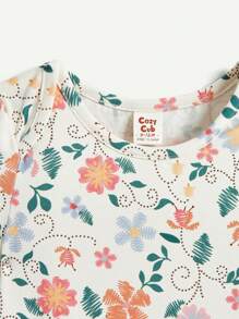 Cozy Pixies Bộ đồ liền thân dệt kim mềm mại họa tiết hoa cổ tròn tay ngắn hai vai cho bé gái 2 món/bộ - Màu tím hoa cà - Xem 7