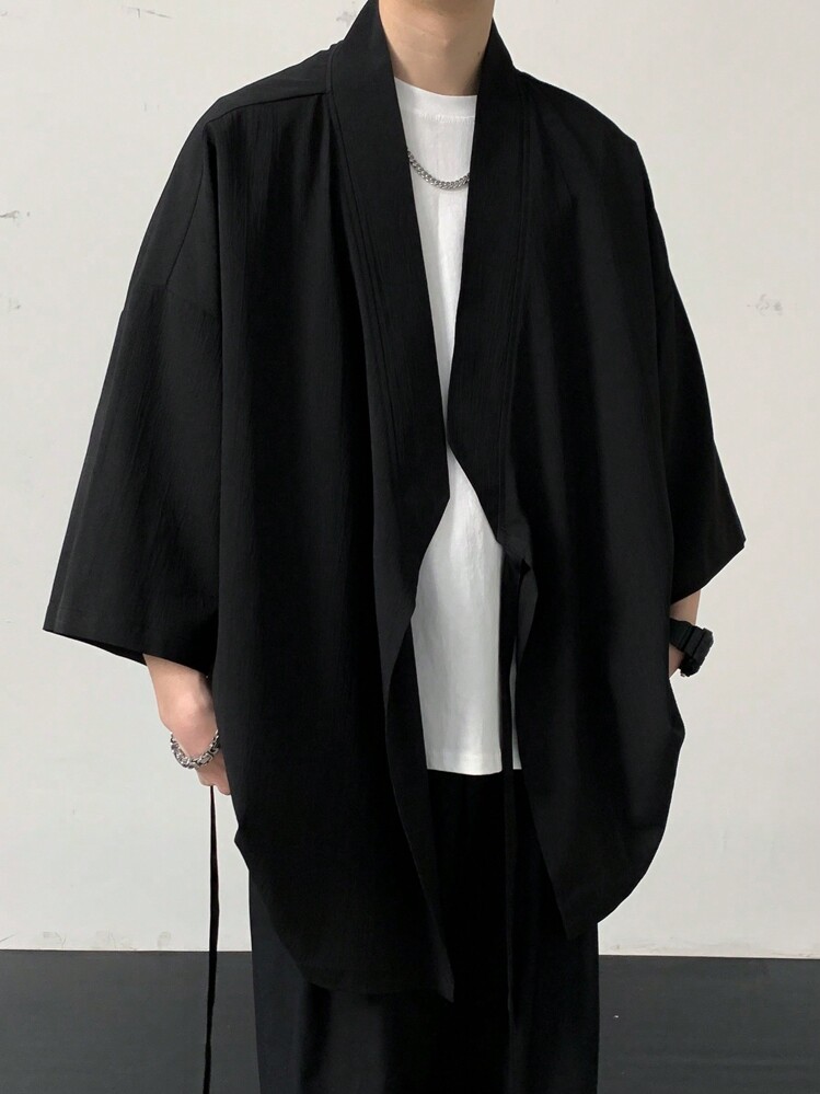 Manfinity Hypemode Áo sơ mi nam tay lỡ màu trơn, áo sơ mi ngắn rộng thùng thình màu đen trơn phong cách Nhật Bản đô thị quà tặng bạn trai - màu đen - Xem 4