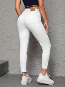 SHEIN PETITE Jeans Slim Fit Para Mujeres - Blanco - Ver 2