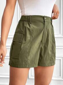 SHEIN Unity Solid Color Cargo Shorts - Army Green - View 4