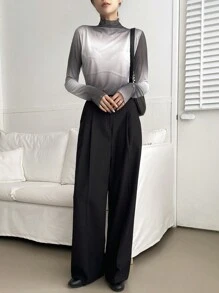DAZY Ladies' Tie-Dye Mesh Long Sleeve Top - Light Grey - View 3
