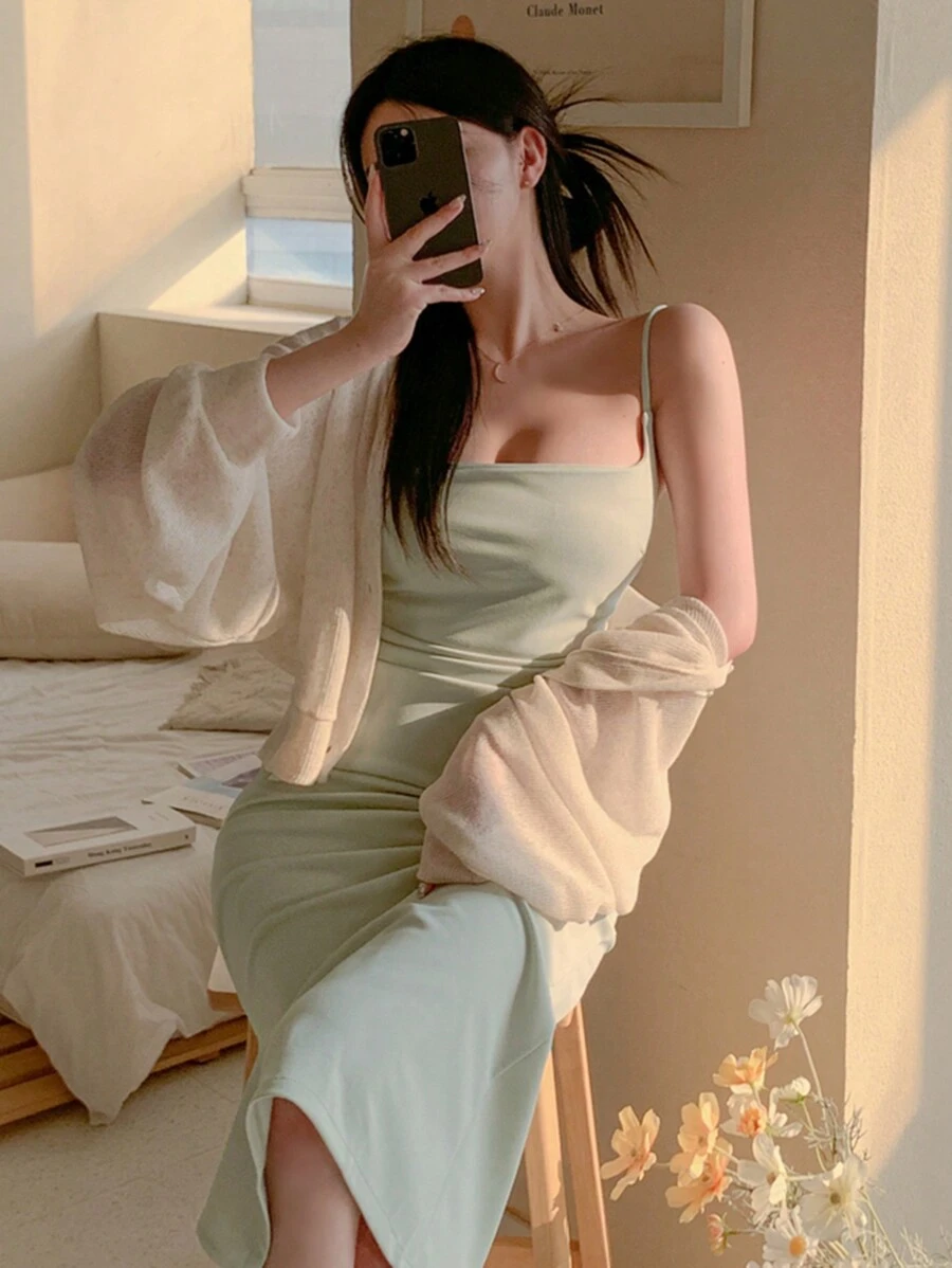 DAZY 女士紧身吊带连衣裙 夏季吊带裙 复活节 - 綠色 - 查看 1