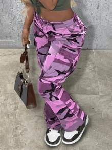 Women's Casual Camouflage Print Straight Leg Cargo Pants