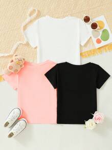 3pcs/Set Young Girls' Unicorn, Cat, Dancing Girl Printed T-Shirt