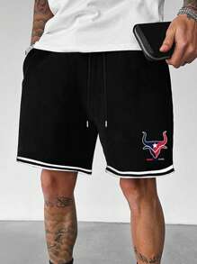 Aesthetic Post Nam Lá thư & Đầu bò In Eo dây rút Quần short - màu đen - Xem 1