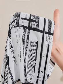 Mulvari 大码女式印花长袖衬衫和裤子两件套 2 件套 - 黑與白 - 查看 8