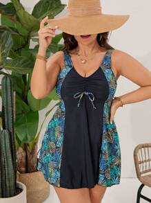 Swim Lushoire Kích thước lớn Của phụ nữ Lá cây In Ruffle Bikini Ba Lỗ Áo bơi - Nhiều màu - Xem 4