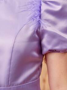 SHEIN 青少年女孩缎面泡泡袖优雅连衣裙 - 紫色 - 查看 6