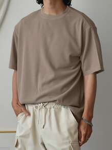 DAZY Men's Ribbed Short Sleeve T-Shirt - Khaki - View 3