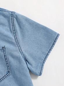 SHEIN Teenage Boys' Casual Loose Fit Denim Top - Blue - View 6