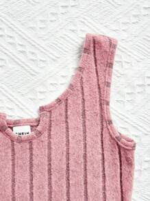 SHEIN Young Girls' Solid Color Ribbed Tank Top And Shorts Set - Multicolor - View 4