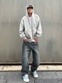 Manfinity EMRG 宽松男士纯色阔腿牛仔裤