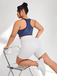 Yoga Basic 大尺碼女士加厚內墊雙層運動文胸 - 藏蓝色 - 查看 2