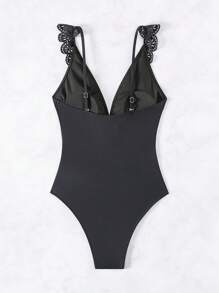 SHEIN Swim Burnt-Out Flower Decorated One-Piece Swimsuit With Ruffle Hem Summer