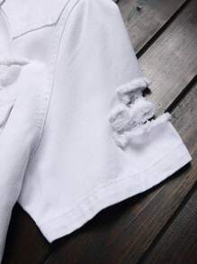 Manfinity Homme Men's Short Sleeve Distressed Denim Shirt - White - View 5