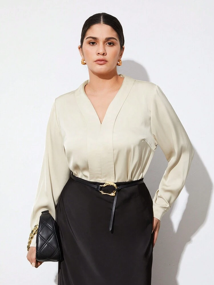 Plus Size Solid Color Long Sleeve Shirt