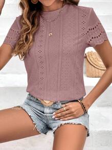 SHEIN Frenchy Women's Embroidered Short Sleeve T-Shirt - Pink - View 6