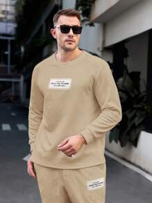 Manfinity VCAY Men's Plus Size Letter Printed Sweatshirt And Sweatpants Set For Casual Wear
