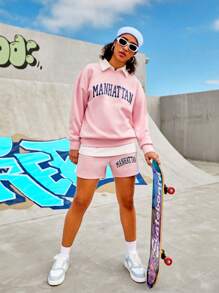 Streetz SHEIN Sport Women's Letter Printed Sports Set - Baby Pink - View 3