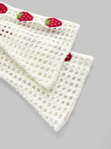 ROMWE Kawaii Summer Crochet Ladies' Hollow Out Knitted Pullover Sweater With Strawberry Design, School - Beige - View 3