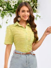 GENKIRA Women's Short Sleeve Shirt With Pocket On The Front - Green - View 7