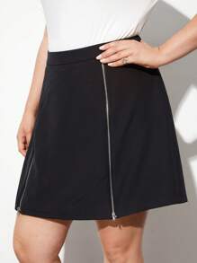 BizChic Plus Size High Waist Zipper Front Skirt - Black - View 4