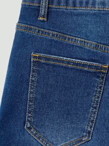 SHEIN Teen Girls Ripped Roll Up Hem Denim Shorts - Dark Wash - View 3