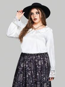 ROMWE Goth Camisa Casual De Talla Grande Para Mujer Con Adorno De Volantes Y Diseño De Color Sólido - Blanco - Ver 6