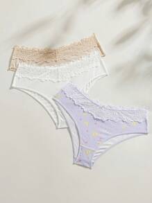 大碼女士蕾絲拼接三角褲 - 彩色 - 查看 3
