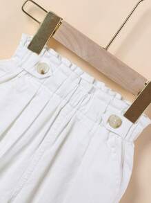 寶貝女孩白色寬腿褲，彈性腰圍設計，舒適柔軟 - 白色 - 查看 5