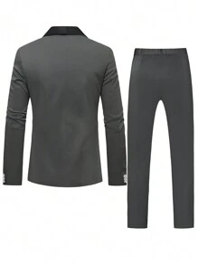 Manfinity AFTRDRK Men's Green Shawl Collar Double-Breasted Suit Set - Dark Grey - View 2