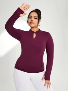 Gameset SHEIN Sport Plus Size Women's Half-Zip Sports Stretchy Sweatshirt - Burgundy - View 6