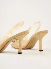 Rhinestone Decor Point Toe Slingback Pumps - Apricot - View 4